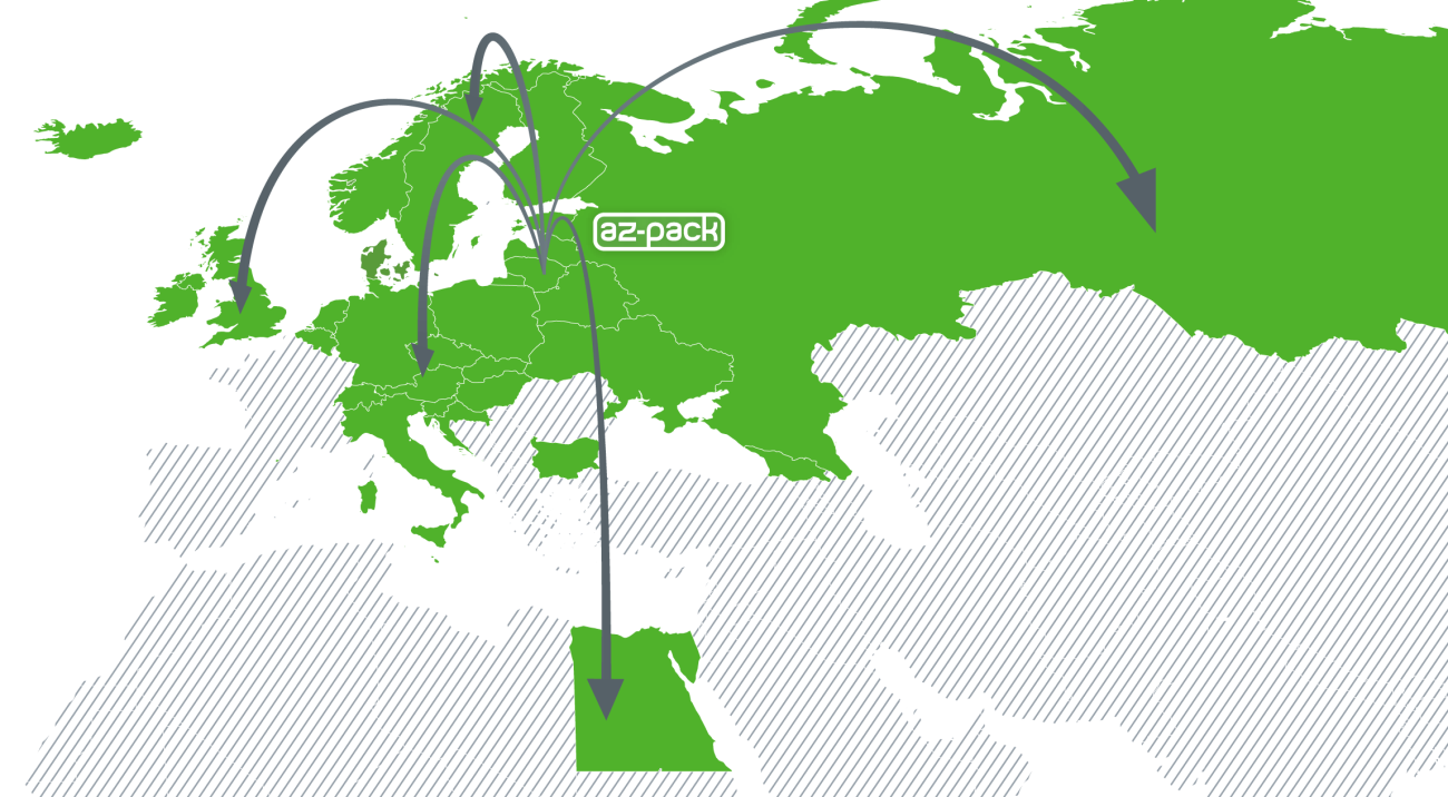 AZ-Pack produkcijos eksporto žemėlapis